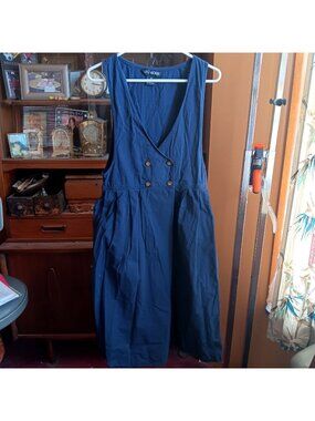 Size 10 Vintage 90's Mom Dress J.G. Hook Womens Navy Blue Sleeveless Cotton